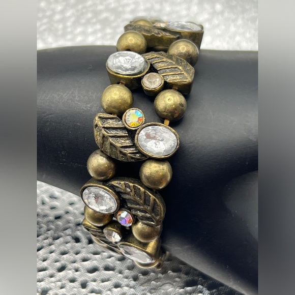 Gorgeous bracelet! - antiqued gold tone - rhinestones & AB rhinestones - stretch - Picture 1 of 4